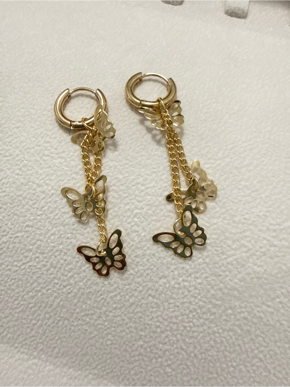 Stainless steel Gold Butterfly Chain Drop Hoop Earrings - Women Jewelry